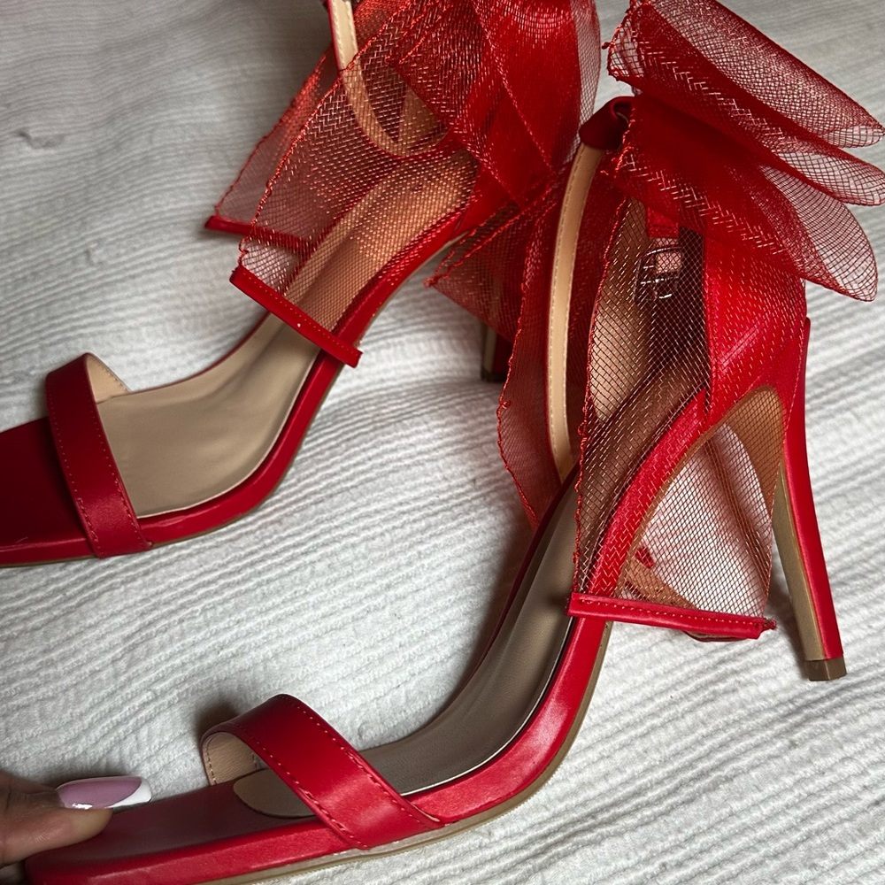 Fashion Nova Red Mesh Accent Heels